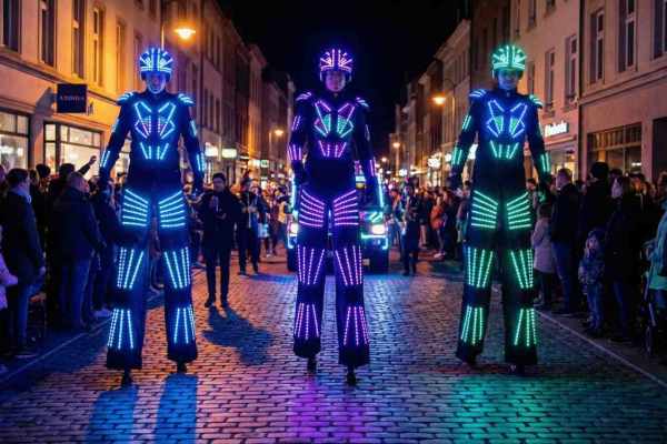 LED stilt performers