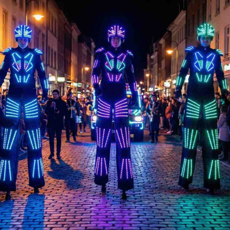 LED stilt performers